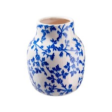 Vase Keramik Blumengefäß weiß blau Blaumalerei Craquelé Glasur 20cm Florissima