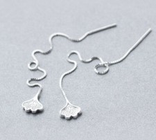 925 Silber Ohrhänger Damen Durchzieher lang Kette Ginkgo Ohrringe Ohrschmuck