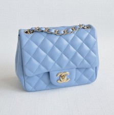 CHANEL 21C Timeless Classic Mini Square Flap Bag Sky Blue Hellblau