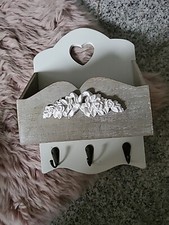 Landhaus Style Organizer Weiß für  Briefe + 3 haken zum Hängen Schlüsselbrett