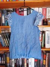 Shein Bluse Shirt Blau Lochstickerei Polyester/ Viskose Größe L