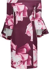 Carmen-Kleid mit Volantärmeln Gr. 36/38 Beere Weiß Mini-Abend-Cocktailkleid Neu*