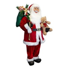Weihnachtsmann 180cm Santa Rot lebensgroß Nikolaus Figur mit Geschenkesack & Bär