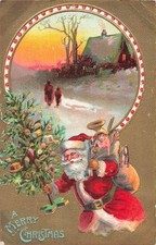 Antike Geprägte Weihnachtsmann Weihnachtskarte Mit Vintage Szene