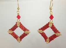 Silber Ohrringe 3D Square rot-gold mit Delica Beads und Swarovski Beads,handmade