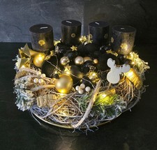 LED Künstlich Adventskranz Weihnachtsgesteck Weihnachten Kerze Kranz Schwarz