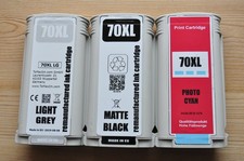 HP Kompatible 70XL LG Light Grey-HP 70 XL Photo Cyan-HP 70XL Matte Black