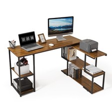 Mondeer L-Form Computertisch mit 360°Drehregal Gaming Tisch Eckschreibtisch