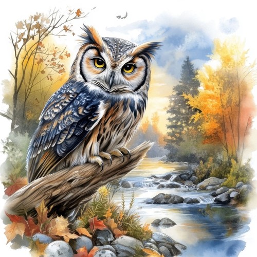 Wandbild eule fluss - fluss, herbst