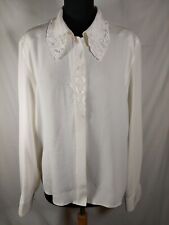 ELEGANTE FESTLICHE BLUSE, GESTREIFTE BLUSE MIT STICKAPPLIKATIONEN AM KRAGEN,Gr M