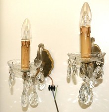 Zwei Kristall-Glas Wandleuchter Applikationen Lüster  Einflammig H. 32,0 cm