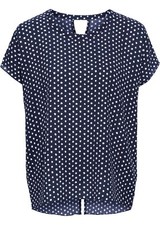 Kurzarmbluse mit Punkten Gr. 40 Mitternachtsblau Weiß Damen-Bluse Shirt Neu