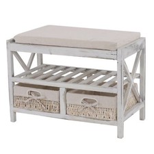 Schuhregal Sitzbank 45x65x34cm, Shabby-Look, Vintage, weiß