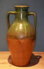 alte Keramik Amphore Vase 2 Henkel Laufglasur ocker grün * 5,8 kg - Höhe 51,5 cm