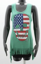 Cooles AcMe Tank Top Long-Top Totenkopf Skull Grün Amerika USA Fransen 36/38 NEU