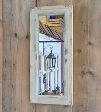 LÄNGLICHER SPIEGEL WANDSPIEGEL WEISS ANTIK SHABBY COTTAGE STIL HOLZ GLAS NEU