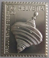 SPIELZEUG KREISEL 999 SILBER - BRIEFMARKE - SCHWEIZ - SILBERBARREN - MEDAILLE