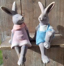 2 x Kantenhocker Rosa Hasen Osterhasen Terrakotta Deko Ostern Dekoration Hase
