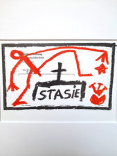 A.R. PENCK - Farbige Druckgraphik "Staatsbegräbnis 1990" !!