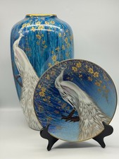 ❗️Vintage Heinrich &Co. Porzellan Vase Pfau/Peacock  55cm blau PLUS Wandteller❗️