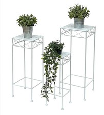 Blumenhocker Weiß Metall Eckig Blumenständer 3er Set Beistelltisch Blumensäule