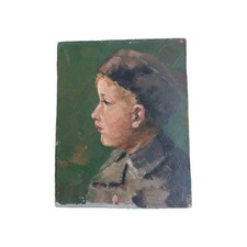 Altes Ölgemälde Unsigniert Portrait Junge Profil Öl auf Malplatte Etüde