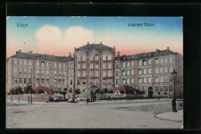 Erfurt, Leipziger Schule mit Straße, Ansichtskarte 1918 