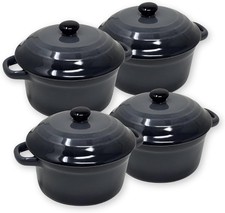 ToCi 4 x Auflaufschalen mit Deckel Ofenformen Keramik 200 ml Förmchen Anthrazit