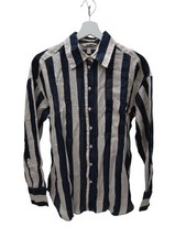 H&M Damen Oversized Hemdbluse aus Leinen Marineblau gestreift Gr. XS