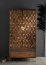 Kleiderschrank 99x190cm Massivholz Mango & Metall goldfarbig NEU OVP!!!