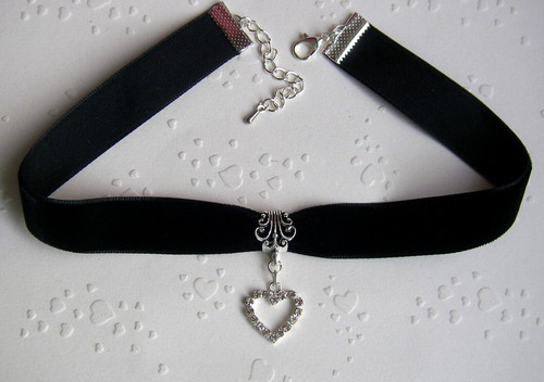 Halsband mit straß herz - halsband, straß-herz