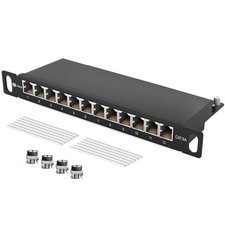 Cat 6a Patchpanel 12 Port Patchfeld 10 Zoll RJ45 0,5HE Server LAN geschirmt 10GB
