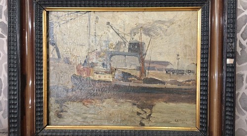Bild gemälde hafen schiff - hafen,,