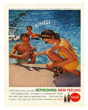 Coca-Cola Poolside 1960s Refreshing Zing Ad Poster - 12X16/16X20/18X24/24X36