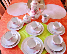 Porzellan Kaffeeservice Bavaria Wunsiedel R Krone 6 Pers-21 Tlg Rosa Muster Neuw