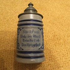 Alter Bierkrug Keramik mit Zinndeckel, guter Zustand 