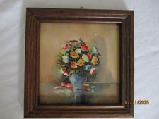 kleines gemaltes bild : Fliese im Holzrame Vintage