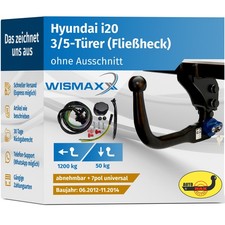 ANHÄNGERKUPPLUNG vertikal abnehmbar für Hyundai i20 12-14 +7polig E-Satz ABE