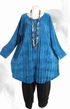 Lagenlook Kleid Long Tunika Shirt Überwurf  48 50 52 54 56 Plissee petrol