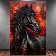 LEINWAND BILD ER XXL ABSTRAKT PFERD MUSTANG HENGST SCHWARZ ROT WAND POSTER 1873