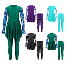 Mädchen Badeanzug Kinder Badekleid mit Lange Badehose UV-Schutz Badebekleidung