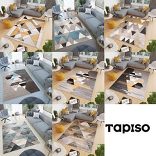 Teppich Modern Geometrisch Dreiecke Blau Gelb Grau Wohnzimmer Jugendzimmer NEU