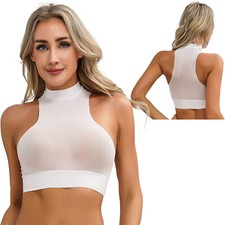 Damen Shirt Transparent Crop Top Rein Oberteil Ärmellos Weste Rückenlos Netz