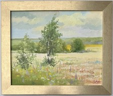 Original altes russisches Ölgemälde Landschaft “Russische Weiten“, signiert.