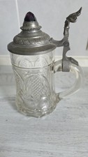 Alter Glas Bierkrug Mit Zinndeckel mit Prisma geritzt