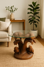 Teak Skulptur Couchtisch mit