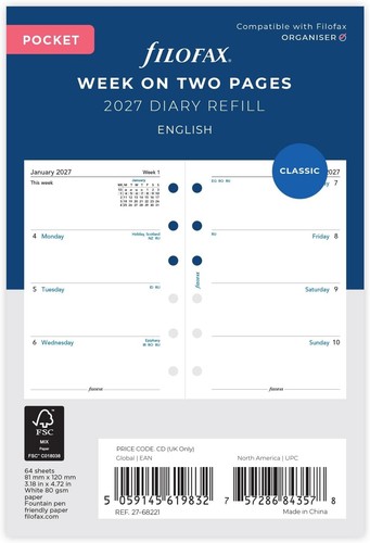 Filofax pocket 2027 woche auf - filofax,