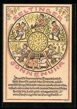 AK Zeltinger Sonnenuhr, Winzer bei der Arbeit und Trinken des Moselweines 