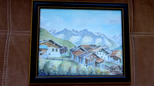 Wandbild aquarell bergdorf - wandbild,