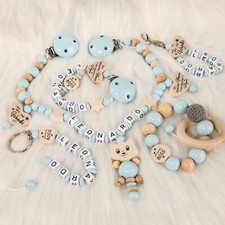 Schnullerkette mit Namen für Jungen babyblau  mini BOSS SET Baby♥Geburt♥Geschenk